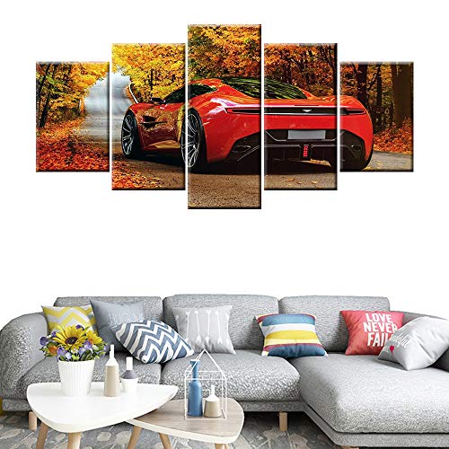 DGGDVP 5 Piezas HD Wall Art Canvas Painting Impresiones en HD Decoración del hogar Aston Martin Red Sport Sport Imágenes modulares Obra de Arte Tamaño 1 con Marco