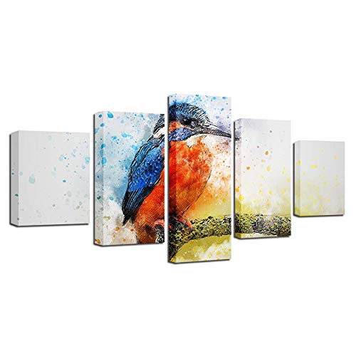 DGGDVP Pintura sobre Lienzo Decoración para el hogar Arte de la Pared Impresiones en Alta definición Animal Común Martín Pescador Imágenes 5 Piezas Resumen Alcedo Atthis Tamaño del póster 1 Sin Marco