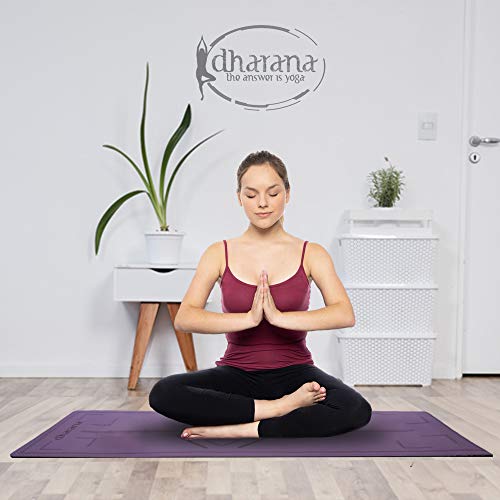 Dharana Esterilla Yoga Mat Antideslizante Profesional- Colchoneta Gruesa para Deportes - Gimnasia Pilates Fitness - Ecológica - Accesorio Correa Tejida de Macramé para Trasportar (Purpura)