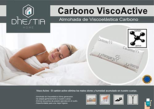 DHestia - Almohada Viscoelástica Carbono Activo Anti Malos Olores y Anti Humedades Doble Funda ViscoActive. (Pack 2 uds 75 cm)