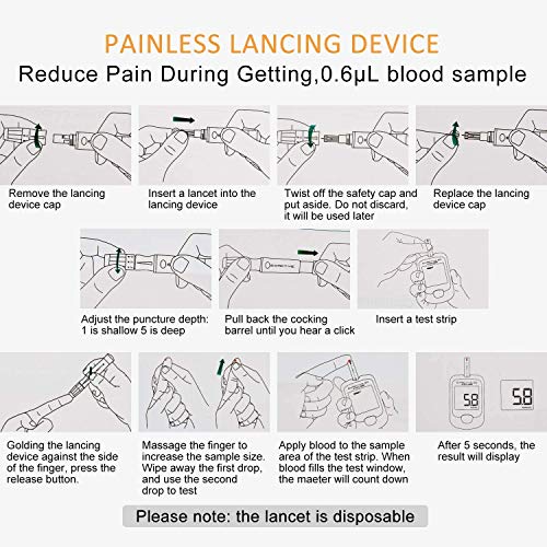 Diabetes Test Kit - Monitores De Glucosa En La Sangre Kit De Pruebas De Azúcar En La Sangre con 50 Tiras De Prueba Codefree Y 50 Lancetas para Diabéticos En Mmol/L, MG/DL,Mmol/l