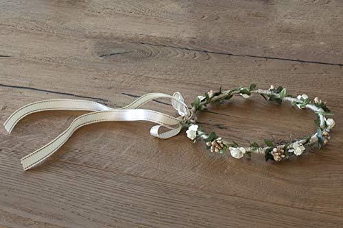 Diadema comunion de flores blancas y doradas ajustable diametro aprox.20 cm