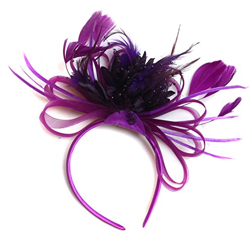Diadema de color magenta, ciruela y morado con plumas, tocado para bodas y carreras