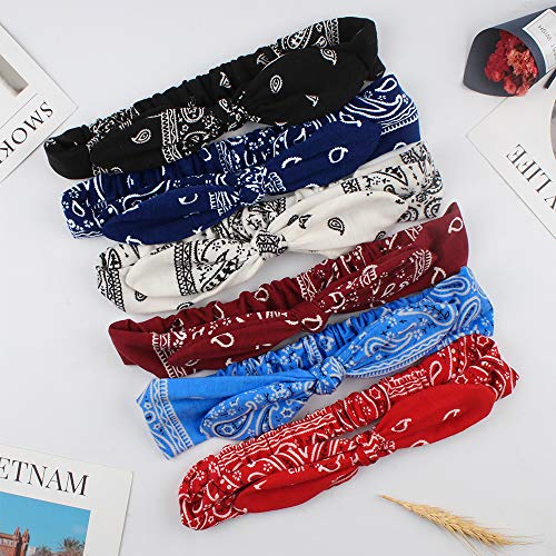 Diadema Elástica de Nudo 6pcs Pañuelo de Cabeza con Lazo Colores Boho Diademas Envolturas de Cabeza para Mujeres, Chicas