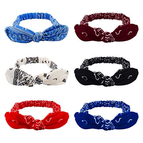 Diadema Elástica de Nudo 6pcs Pañuelo de Cabeza con Lazo Colores Boho Diademas Envolturas de Cabeza para Mujeres, Chicas