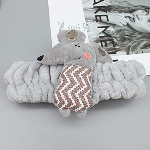 Diadema Mujer -2 Piezas, Diadema Elástica Terciopelo Coral Dibujos Animados Lindo, Diadema Ducha Lavado Maquillaje, Diadema Yoga Deportiva-Ratón gris