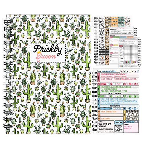 Diario de alimentos compatible con el mundo adelgazante Año 2020 Dieta Planificador 7 Semanas Cuenta regresiva Tarjeta con pegatinas Cactus Prickly Queen