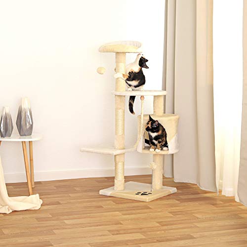 dibea Árbol rascador para Gatos, 112 cm (Beige/Blanco)