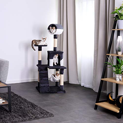 Dibea KB00355 Rascador para Gatos, 133 Cm, Árbol Escalador Arañar Juguete Gris y Blanco