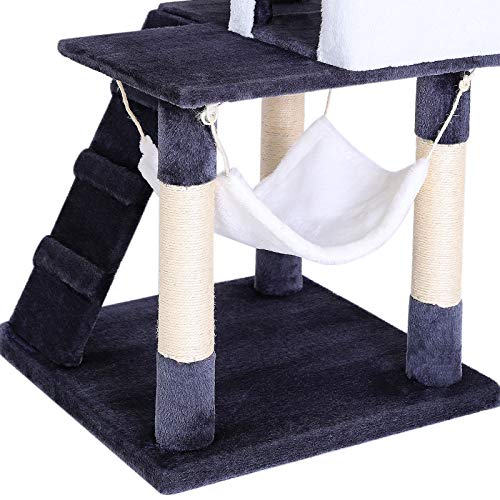Dibea KB00355 Rascador para Gatos, 133 Cm, Árbol Escalador Arañar Juguete Gris y Blanco