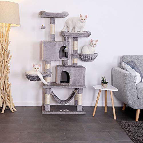 Dibea KB00365, Árbol Rascador para Gatos Acogedor y de 145 cm de Altura, Árbol Robusto para Trepar con Felpa Extra-Suave, Gris