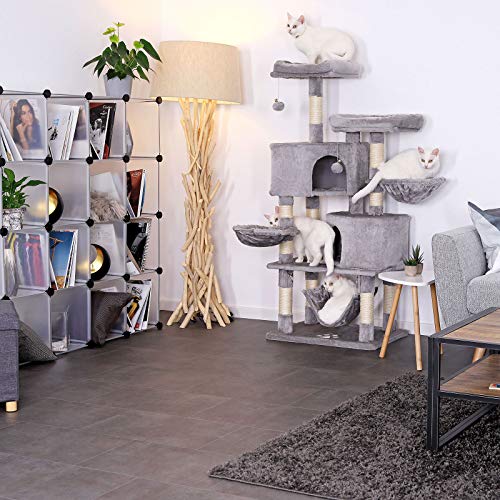 Dibea KB00365, Árbol Rascador para Gatos Acogedor y de 145 cm de Altura, Árbol Robusto para Trepar con Felpa Extra-Suave, Gris
