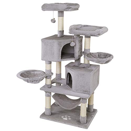 Dibea KB00365, Árbol Rascador para Gatos Acogedor y de 145 cm de Altura, Árbol Robusto para Trepar con Felpa Extra-Suave, Gris