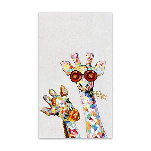 Dibujos animados Animal Impresión Lienzo Pintura Manchas de colores Gafas de sol Jirafa linda Familia Amor Arte de la pared Imagen Sala de estar Dormitorio Estudio Decoración del hogar