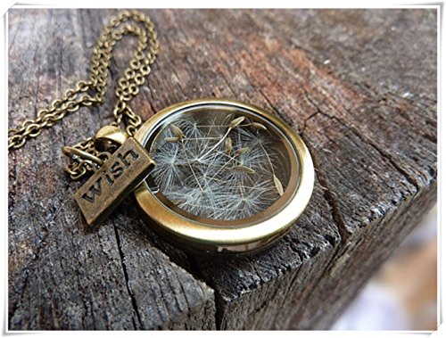 Diente de león Desea collar con camafeo, collar de semillas de diente de león, naturaleza, Make a Wish Joyería