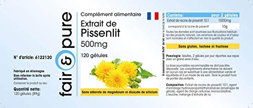 Diente de León en Cápsulas - Extracto de Diente de León 500mg - Vegano - Alta pureza - 120 Cápsulas
