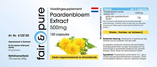 Diente de León en Cápsulas - Extracto de Diente de León 500mg - Vegano - Alta pureza - 120 Cápsulas