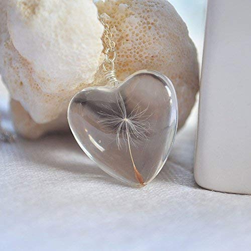 Diente de león Pide un deseo Real Flores Grande Corazón Amor Vaso Colgante Plata Esterlina 925 Cadena Collares