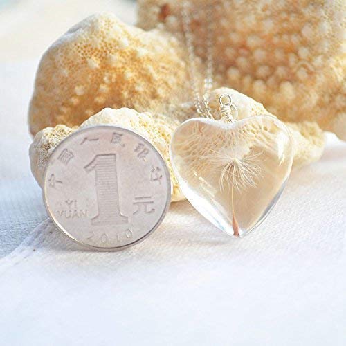 Diente de león Pide un deseo Real Flores Grande Corazón Amor Vaso Colgante Plata Esterlina 925 Cadena Collares