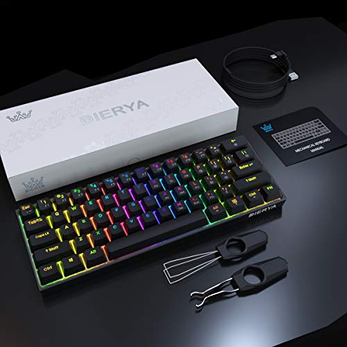 Dierya DK61E 60% Teclado mecánico para Juegos, Teclado PBT con Cable retroiluminado RGB Impermeable Tipo-C Intercambiable en Caliente Compacto 61 Teclas Teclado de computadora(Interruptor marrón)