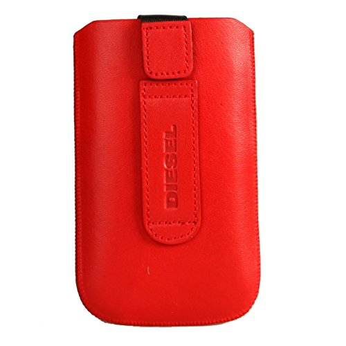 Diesel X01038 universal Slim Sleeve Funda, Carcasa, Piel Rojo/Red, 81 x 132 mm, para Nokia N900, Blackberry Torch/BOLD/Curve, HTC Touch HD, iPhone 3 G, 3 GS, 4, 4S, 5, 5 C, 5S, HTC One, Nokia E7, Samsung Galaxy Xperia, Galaxy S9000, HTC Desire, Moto Defy