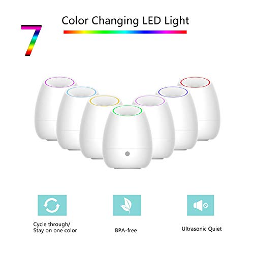 Difusor de Aceite Esencial, Ultrasónico Aromaterapia Humidificador con 7 colores cambiantes de noche para 8 horas Difusor de Aroma, Apagado automático para dormitorio, oficina en casa, spa de yoga