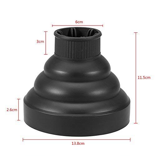 Difusor de secador de pelo profesional adaptador para - Secador de cabello plegable herramienta de peluquería capot Universal 13.8 x 11.5 cm, color negro