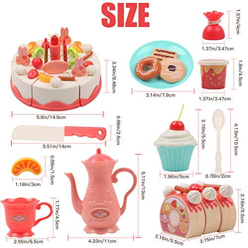 DigHealth 83 Piezas Tarta Cumpleaños Juguete, Alimentos Juguete, Corte Pastel de Cumpleaños con Velas, Fruta, Helado, Galletas, Dulce y Chocolate para Niños de 3 Años en Adelante