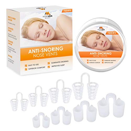 Dilatador nasal de alivio respiratorio - Paquete de 8 respiraderos nasales de silicona de grado médico, antirronquidos - Solución de ronquidos simple para respiradores nasales - de Mobi Lock Beauty