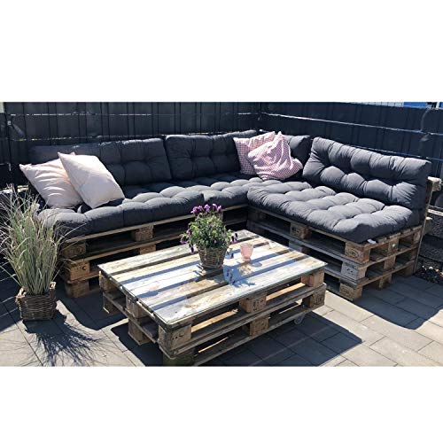 DILUMA Cojin para palés Confort - Cojin de Asiento o Respaldo para sofás palets - Repelente a Las Manchas (NO ES UN Set!), Color:Antracita, Variante:1x Asiento 120x80 cm