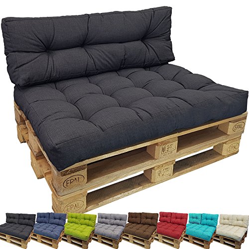 DILUMA Cojin para palés Confort - Cojin de Asiento o Respaldo para sofás palets - Repelente a Las Manchas (NO ES UN Set!), Color:Antracita, Variante:1x Asiento 120x80 cm