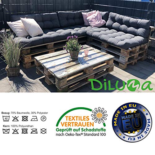 DILUMA Cojin para palés Confort - Cojin de Asiento o Respaldo para sofás palets - Repelente a Las Manchas (NO ES UN Set!), Color:Antracita, Variante:1x Asiento 120x80 cm