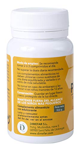 DIMEFAR - Propoldim Comprimidos Masticables - Defensas + Protección Garganta - Própolis + Tomillo + Vitamina C, Sabor Naranja, 60 Comprimidos | Infección Garganta | Dolor y Picor Garganta