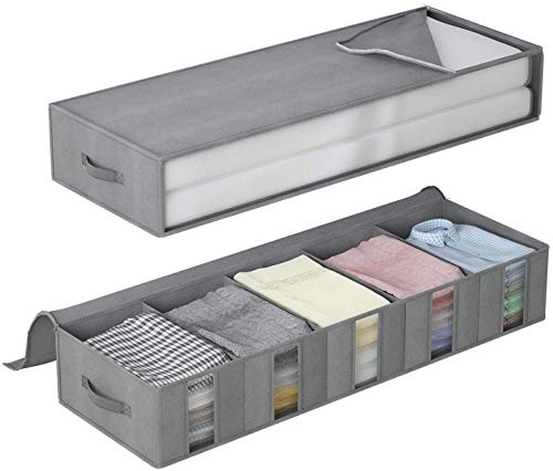 DIMJ Juego de 2 Bolsa de Almacenamiento de Ropa con Compartimiento Gran Capacidad Bajo la Cama Organizador de Edredones con Ventana Transparente para Edredones Mantas Ropa (Gris)