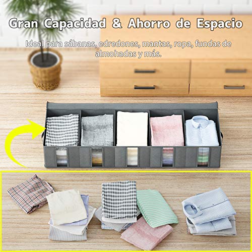 DIMJ Juego de 2 Bolsa de Almacenamiento de Ropa con Compartimiento Gran Capacidad Bajo la Cama Organizador de Edredones con Ventana Transparente para Edredones Mantas Ropa (Gris)