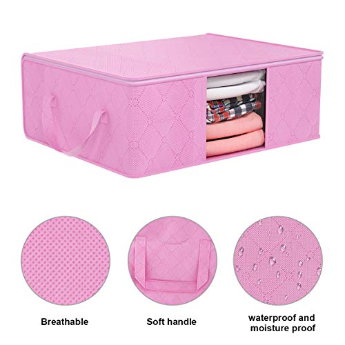 DIMJ Juego de 3 Bolsa de Almacenamiento de Ropa Gran Capacidad Bajo la Cama Organizador de Edredones con Ventana Transparente para Edredones Mantas Ropa (Rosa)