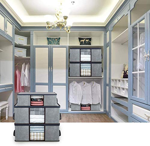 DIMJ Juego de 3 Bolsa de Almacenamiento de Ropa Plegable Gran Capacidad Bajo la Cama Organizador de Edredones con Ventana Transparente para Edredones Mantas Ropa