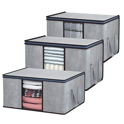 DIMJ Juego de 3 Bolsa de Almacenamiento de Ropa Plegable Gran Capacidad Bajo la Cama Organizador de Edredones con Ventana Transparente para Edredones Mantas Ropa