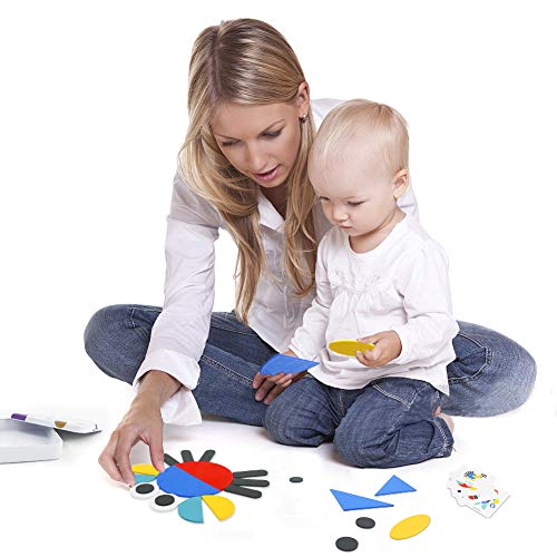 Dinfun Tangram de Madera - Montessori Shapes Puzzle de Madera Juguetes Montessori Juegos Educativos Regalos para Niños 3 4 5 Años( 60 Cartas de Patrones)