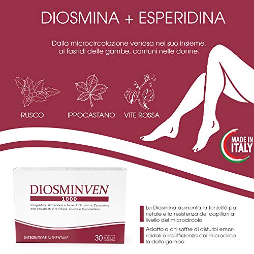 Diosminven 1000 - Complemento alimenticio para el bienestar de la microcirculación - Piernas Cansadas - Hemorroides - 30 tabletas
