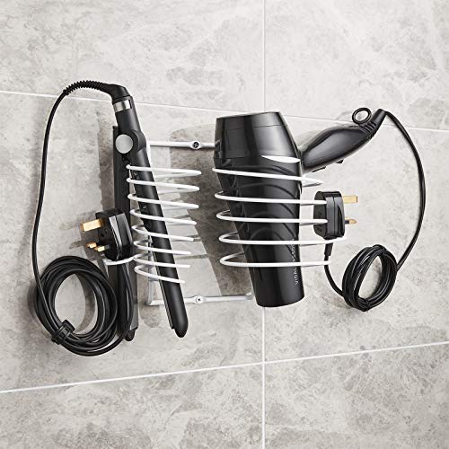 Direct Online Houseware - Soporte para secador de pelo, incluye soporte para alisador y organizador de cables en cromo, negro o blanco