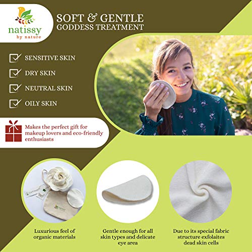 Discos Desmaquillantes Lavables Natissy de Bambú Bio, 12 Almohadillas Desmaquilladores Reutilizables HECHAS EN LA UE; Toallitas de Maquillaje para Todo Tipo de Pieles; Bolsa de Lavandería y Almacenar