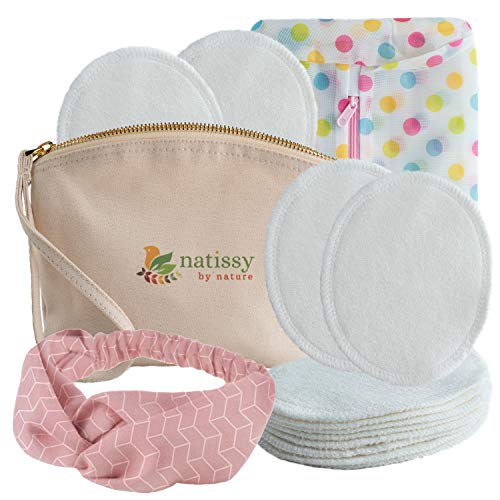 Discos Desmaquillantes Lavables Natissy de Bambú Bio, 12 Almohadillas Desmaquilladores Reutilizables HECHAS EN LA UE; Toallitas de Maquillaje para Todo Tipo de Pieles; Bolsa de Lavandería y Almacenar