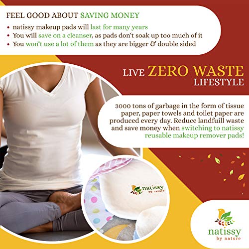 Discos Desmaquillantes Lavables Natissy de Bambú Bio, 12 Almohadillas Desmaquilladores Reutilizables HECHAS EN LA UE; Toallitas de Maquillaje para Todo Tipo de Pieles; Bolsa de Lavandería y Almacenar