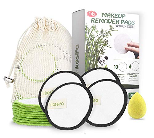 Discos Desmaquillantes Reutilizables 16 Algodones Desmaquillantes Lavables de Bambù Ecologicos Algodones Desmaquillantes  Bolsa de Lavado Esponja de Maquillaje, Aptos Para Todo Tipo de Pieles