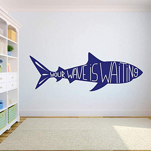 Diseño de arte Etiqueta de la pared Papel pintado decorativo Surf Palm Shark Surf DIY Negro 57x20cm