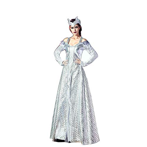 Disfraz De Ángel Negro para Mujer Cosplay, Carnaval Y Halloween - Vestido Silver Queen De Manga Larga con Tocado,Plata,A