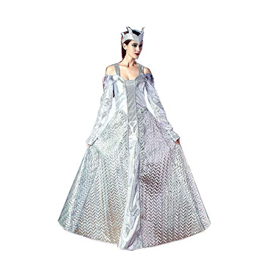 Disfraz De Ángel Negro para Mujer Cosplay, Carnaval Y Halloween - Vestido Silver Queen De Manga Larga con Tocado,Plata,A