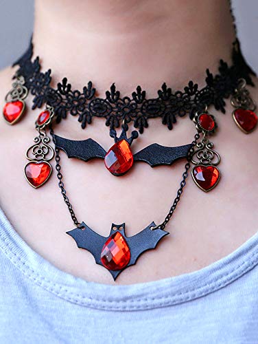 Disfraz de Halloween collar aretes para mujer, Deesos encaje negro colgante gargantilla accesorios de vestir para bodas cumpleaños Halloween Navidad Custume