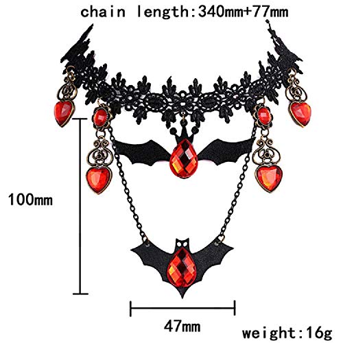 Disfraz de Halloween collar aretes para mujer, Deesos encaje negro colgante gargantilla accesorios de vestir para bodas cumpleaños Halloween Navidad Custume